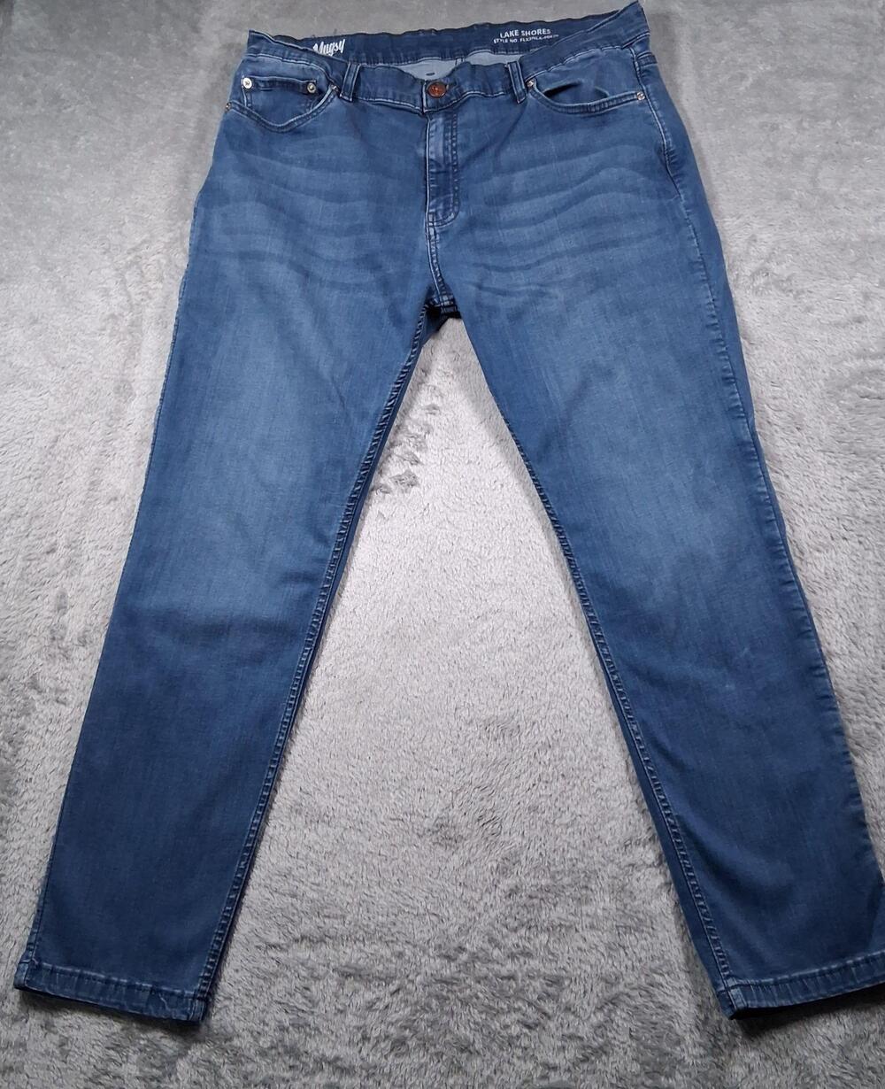 Mugsy Lake Shores Jeans Mens 34x30 Blue Medium Wash Slim Tapered Stretch Denim